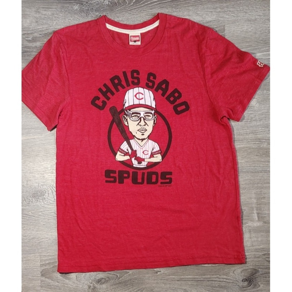 Homage Chris Sabo Spuds Tshirt Red Made in USA Mens L Cincinnati Reds Baseball